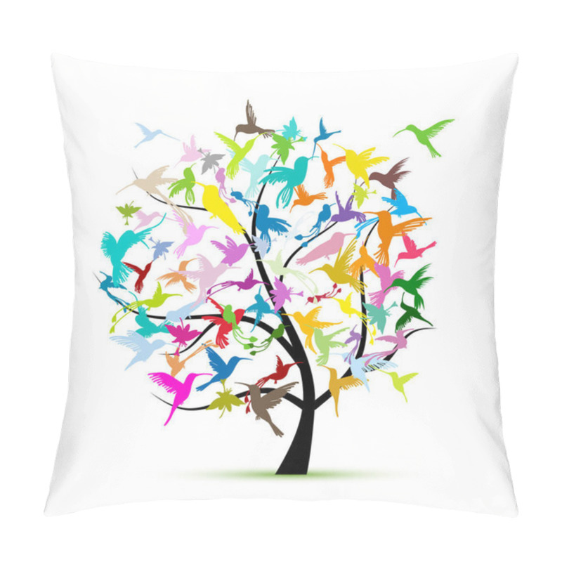 Personality  Hummingbird Tree, Sketch For Your Design Pillow Covers