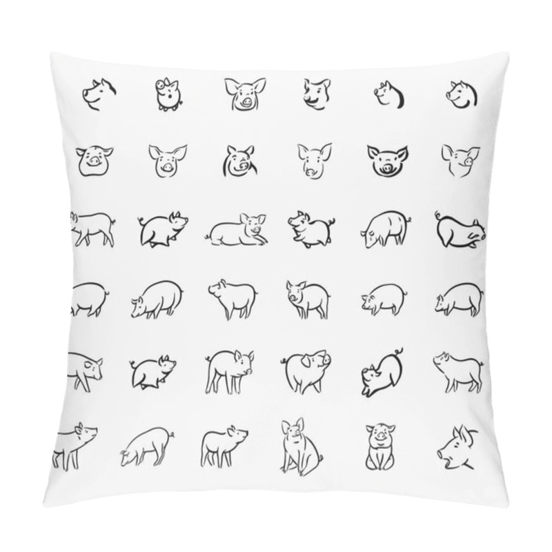 Personality  Pig Sketch Icon Set For Web, Mobile And Infographics. Hand Drawn Pig Icon. Pig Vector Icon. Pig Icon Isolated On White Background. Pillow Covers