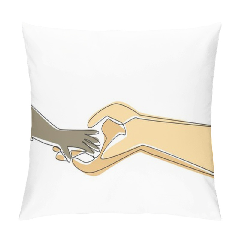 Personality  Single Continuous Line Drawing Hand Of Monkey And Hand Of Human Is Touch. Can Be Trusted. Not A Pet But Can Be Kept. For The Balance Of Nature. World Wildlife Day. One Line Design Vector Illustration Pillow Covers