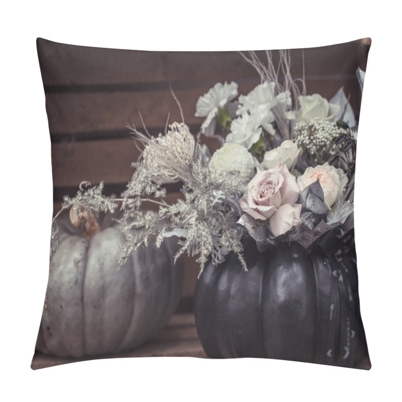 Personality  Beautiful Autumn Street Decor With Pumpkins And Flowers. Pillow Covers