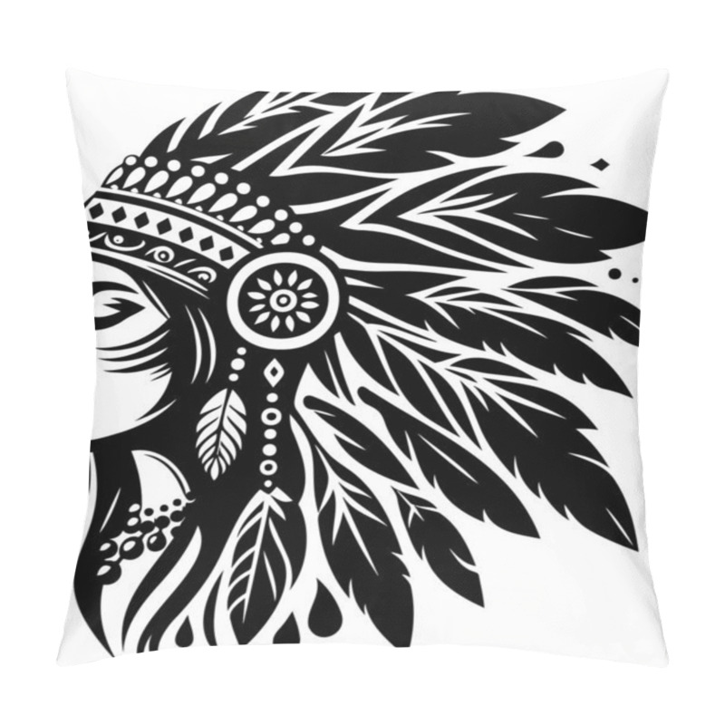 Personality  Silhouette Of A Native American Headdress In Tribal Art Style Pillow Covers