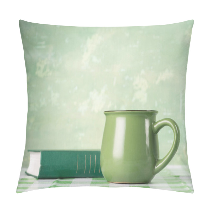 Personality  Green Book And Mug On Table Pillow Covers