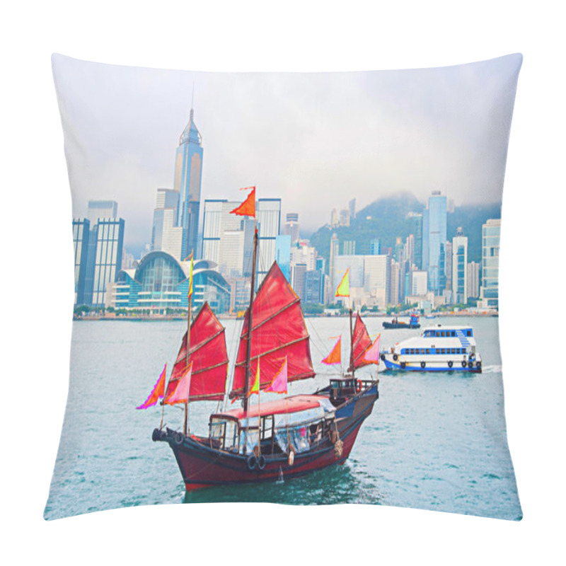 Personality  Traditional Sailboat In Hong Kong Harbor Pillow Covers