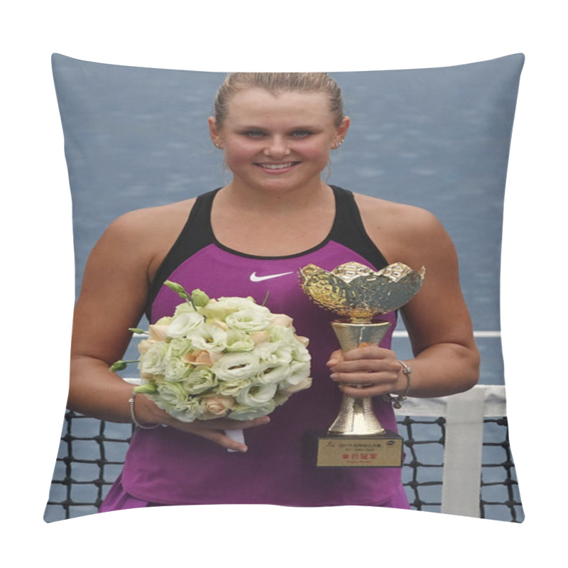 Personality  Kateryna Kozlova Of Ukraine Poses With Her Champion Trophy After Defeating Vera Igorevna Zvonareva Of Russia In Their Women's Singles Final Match During The WTA Dalian Open 2017 In Dalian City, Northeast China's Liaoning Province, 10 September2017 Pillow Covers