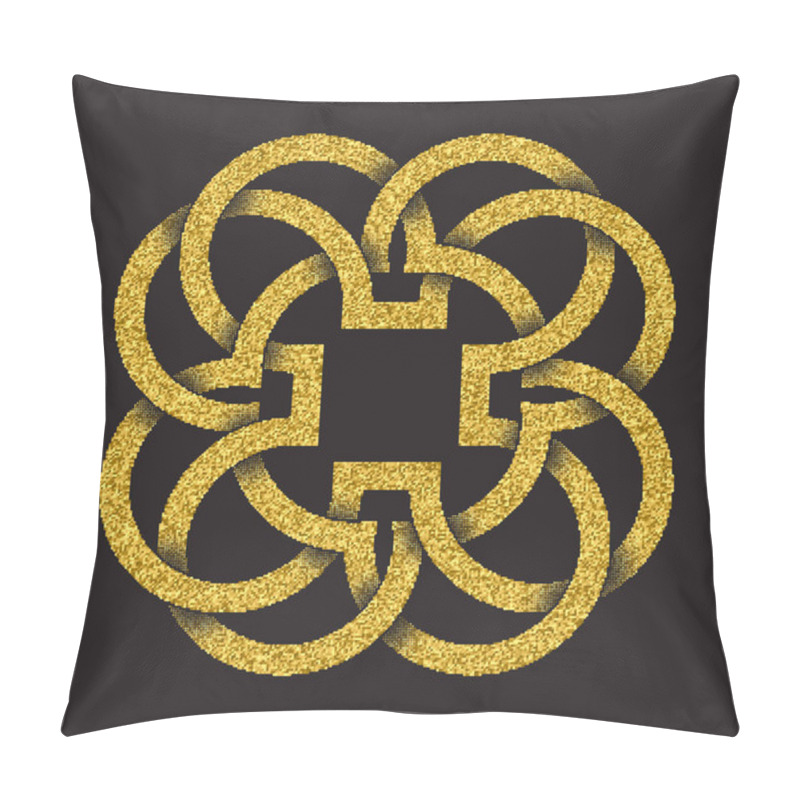 Personality  Golden Glittering Logo Symbol In Celtic Style On Black Background. Tribal Symbol In Four Petals Flower Form. Gold Stamp For Jewelry Design. Pillow Covers