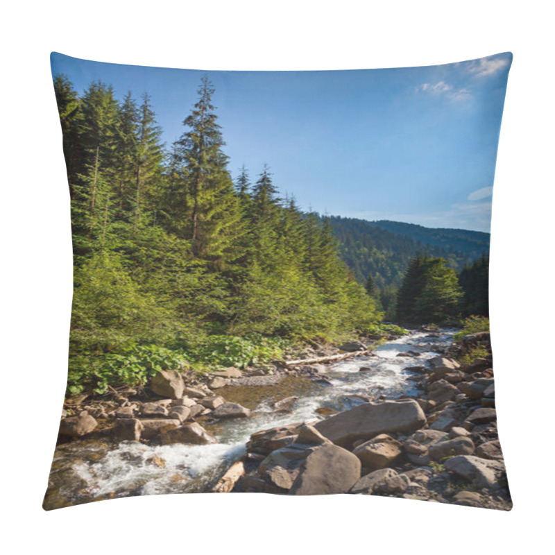 Personality  Mountain River Stream. Summer Nature Landscape Pillow Covers