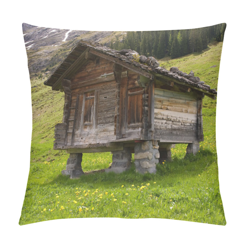 Personality  Wooden Mountain Hut With A Stone Roof Pillow Covers