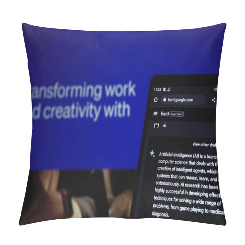 Personality  Dhaka, Bangladesh - 14 May 2023: Ask About Ai On Google Bard. Pillow Covers