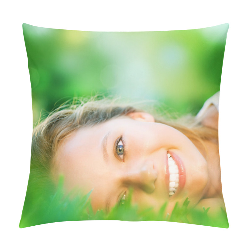 Personality  Spring Girl In Green Grass Pillow Covers