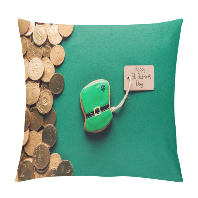 Personality  Top View Of Gingerbread And Golden Coins On Green, St Patricks Day Concept Pillow Covers