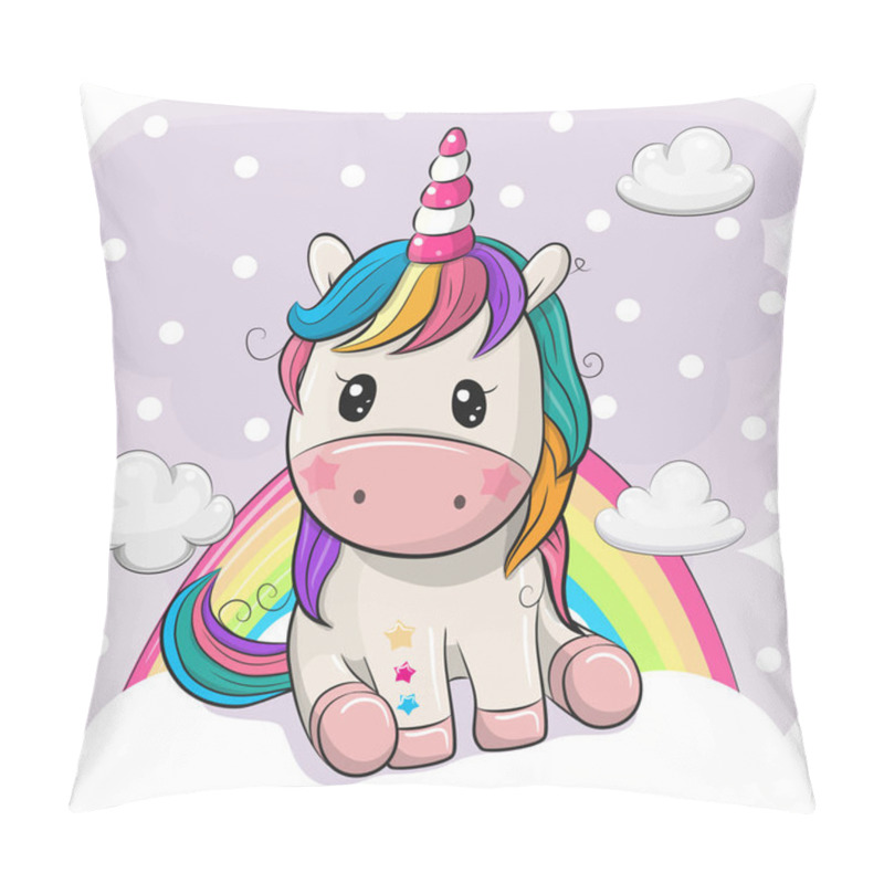 Personality  Cartoon Unicorn Is Sitting On Clouds Pillow Covers