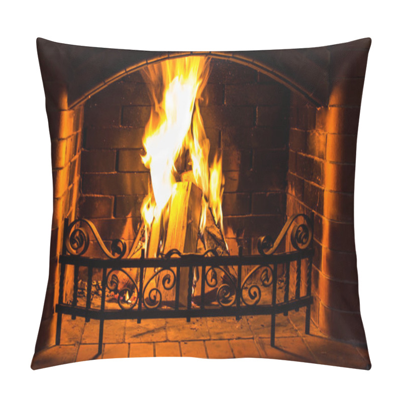 Personality  Home Fire Burning In The Fireplace. Seasonal And Holiday Fire. Pillow Covers