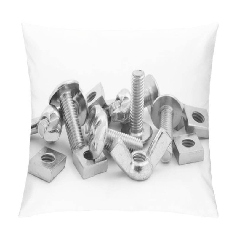 Personality  Pile Of Nuts And Bolts Over White Pillow Covers