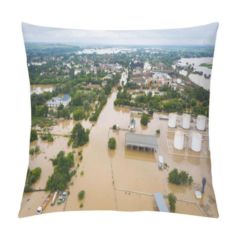 Personality  Aerial View Of Flooded Houses With Dirty Water Of Dnister River In Halych Town, Western Ukraine. Pillow Covers