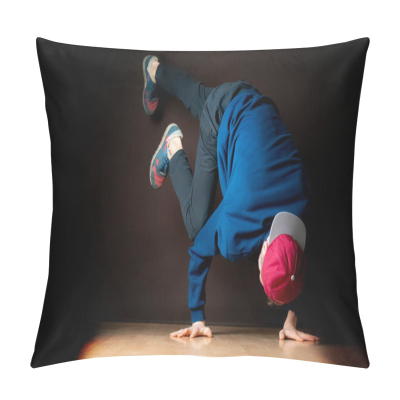 Personality  The Process Of Doing Freeze By Young Dancer In Dark Studio B Pillow Covers