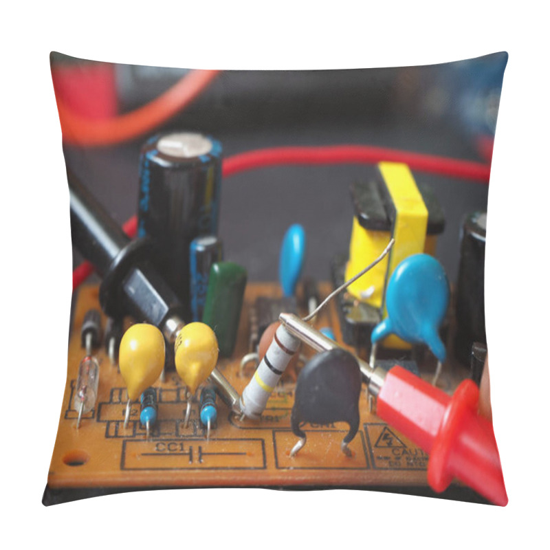 Personality  Repairing Electronic Circuit. Electronic Components On The Motherboard. Focused On Resistor.  Pillow Covers