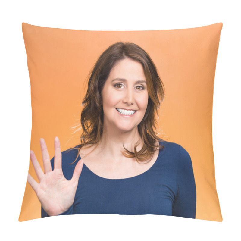 Personality  Woman Making Five Times Sign Gesture With Hand Fingers Pillow Covers