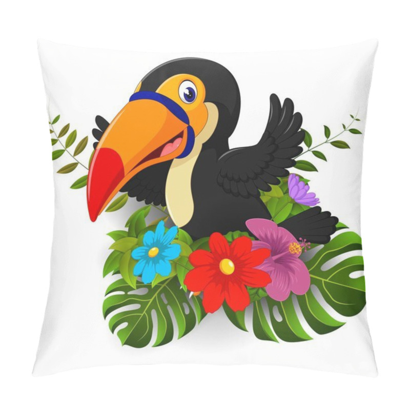 Personality  Cartoon Toucan With Tropical Flower And Leave Background Pillow Covers