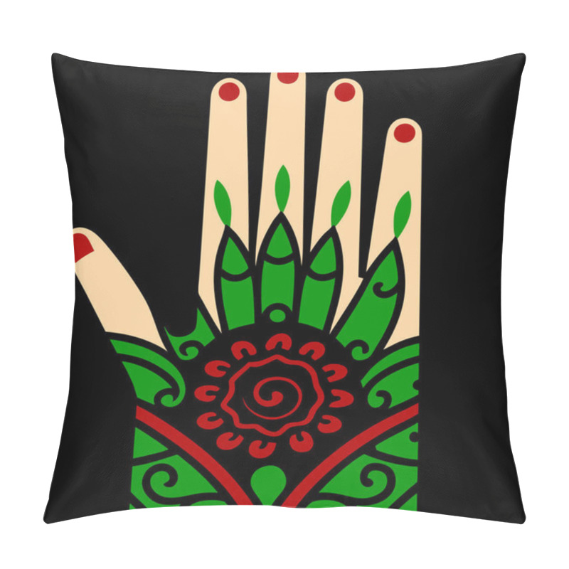 Personality  Minimalist Hand Mehndi Design With Floral Mandala Pattern Vector Illustration Pillow Covers