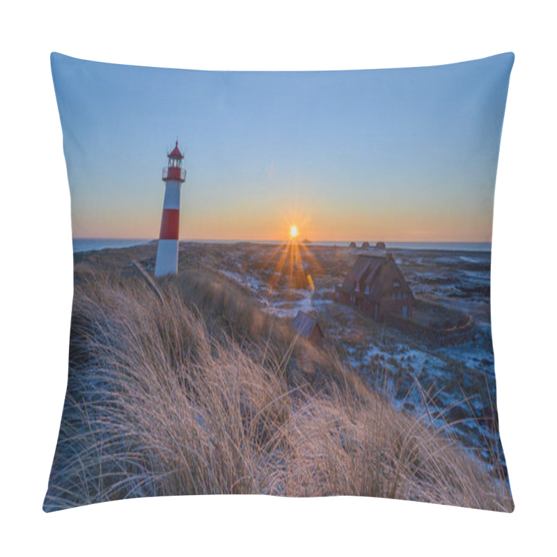 Personality  Red And White Striped Lighthouse Situated On A Coastal Landscape At Sunrise In Winter. Lighthouse West-List On The Ellenbogen (the 