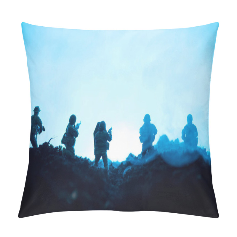 Personality  Toy Soldiers With Weapon And Smoke On Blue Background, Battle Scene Pillow Covers