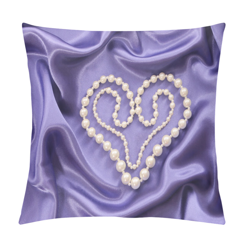 Personality  Pearl Necklace In Heart Shape On Blue Silk Fabric Pillow Covers