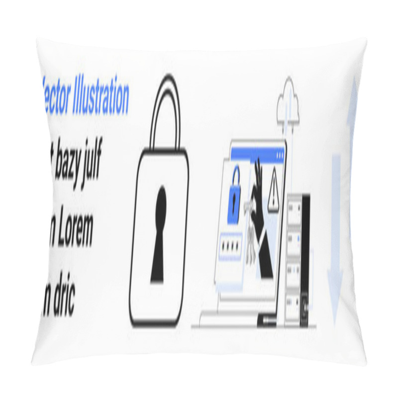 Personality  Large Lock Alongside Laptop With Alert Symbols And Suspicious Hand Indicating Hacking. Ideal For Cybersecurity, Data Protection, Online Safety, Digital Threats, Network Security, Information Privacy Pillow Covers