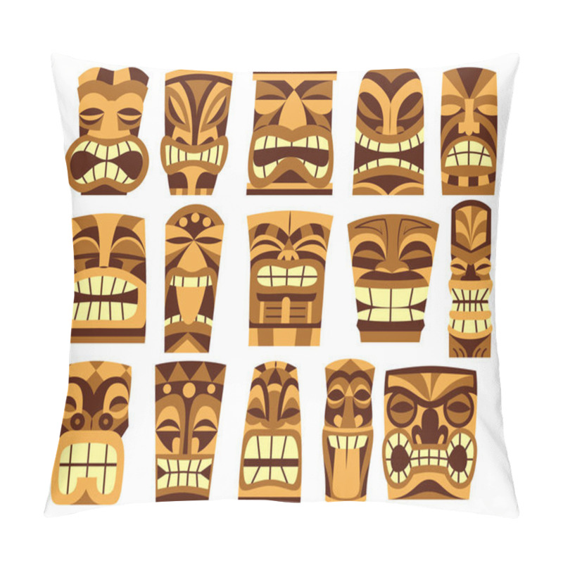 Personality  Set Of Different Tiki Idols Isolated On White Background Pillow Covers