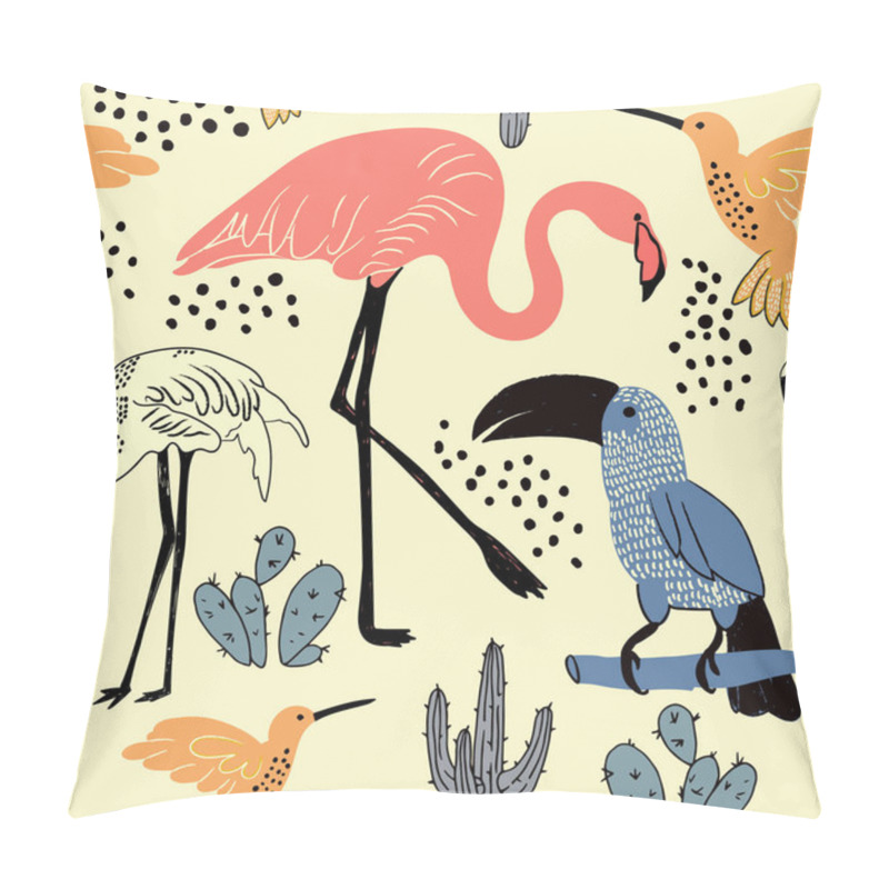 Personality  Abstract Hand Painted Seamless Animal Background. Flamingo, Toucan Birds Pattern. Pillow Covers