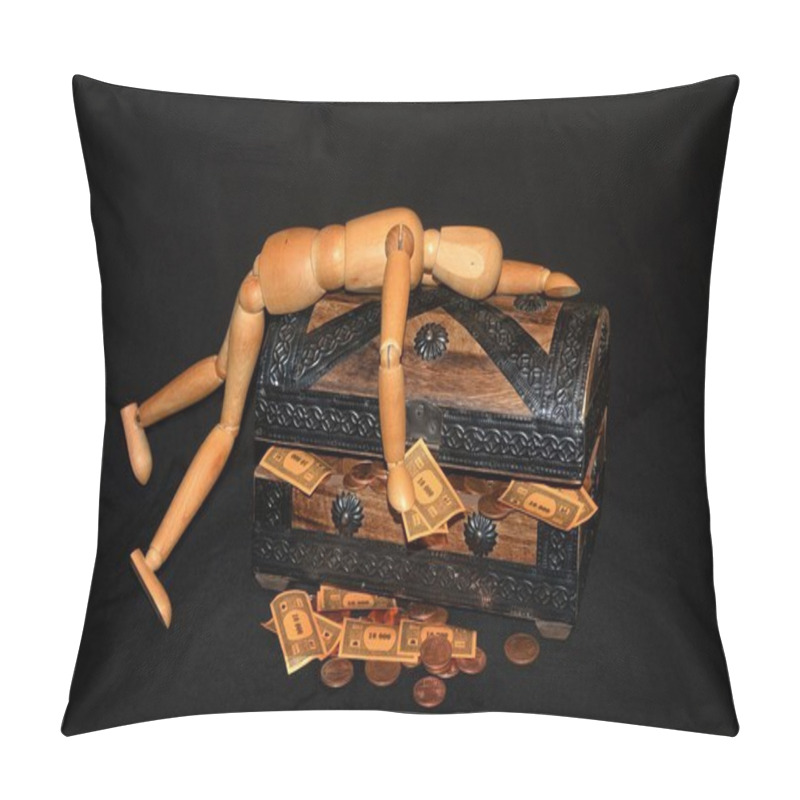 Personality  Wooden Figure With A Money Box Pillow Covers