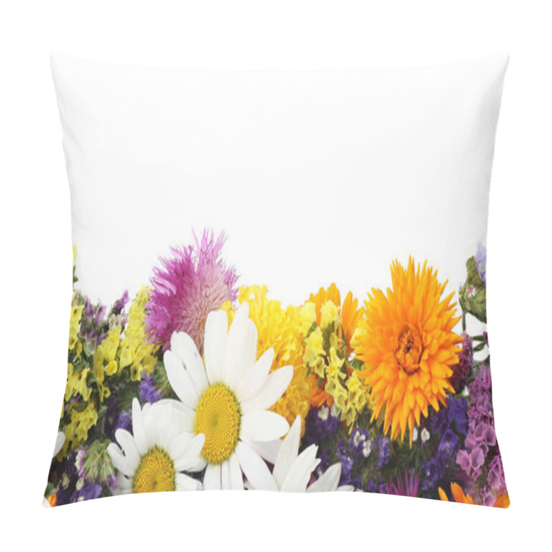 Personality  Bunch Of Beautiful Wild Flowers On White Background Pillow Covers