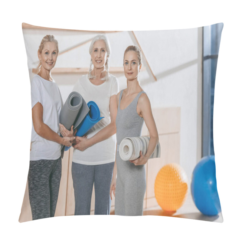 Personality  Group Of Women Holding Yoga Mats In Studio Pillow Covers