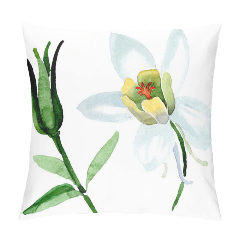 Personality  White Aquilegia Flower And Bud. Beautiful Spring Wildflowers Isolated On White. Watercolor Background Illustration. Pillow Covers