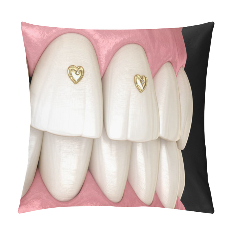 Personality  Teeth Decoration With Jewelry, 3D Illustration Concept. Pillow Covers