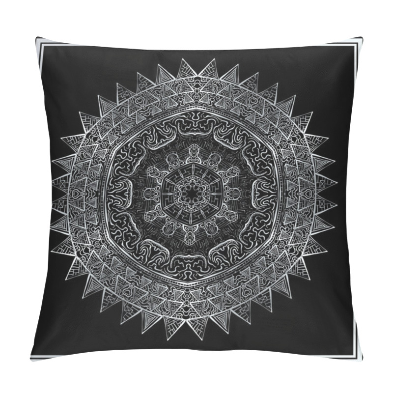 Personality  Silver Mandala On Black Background Pillow Covers