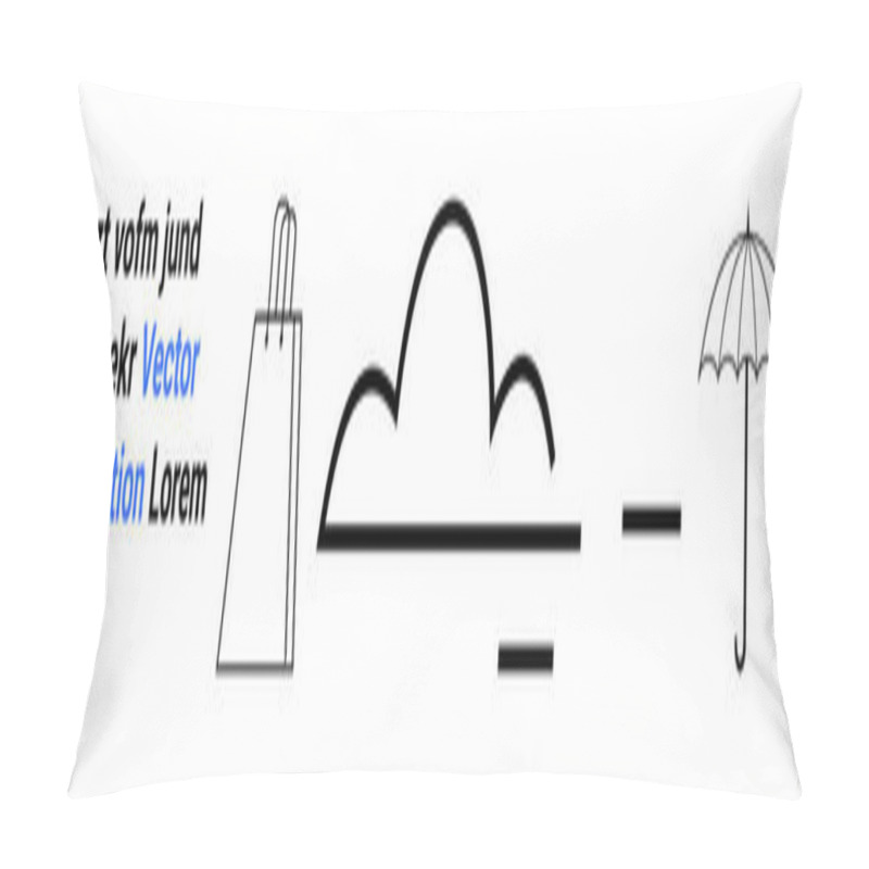 Personality  Shopping Bag, Cloud, And Umbrella Outlined In Black Lines, Alongside Scattered Text. Ideal For Minimalist Design, Ecommerce, Weather Apps, Graphic Design, Presentations Branding And Marketing Pillow Covers