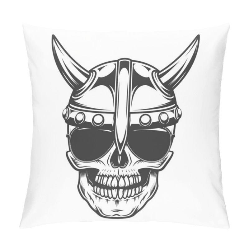 Personality  Viking Skull In Horned Helmet And Sunglasses Accessory To Protect Eyes From Bright Sun Vintage Isolated Vector Illustration Pillow Covers