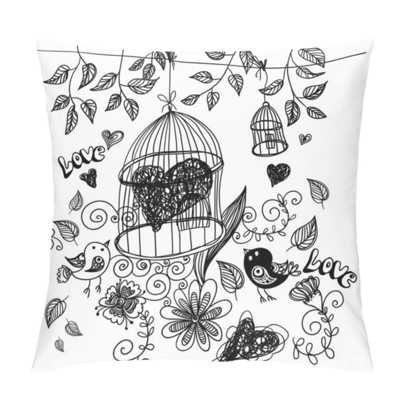 Personality  Bird Cage And The Heart Pillow Covers