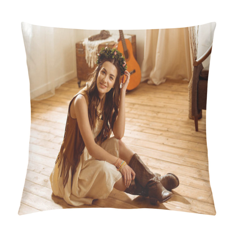 Personality  Young Woman In Boho Style Pillow Covers