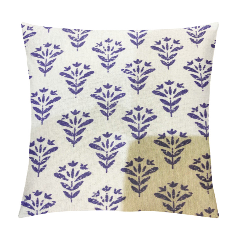 Personality  A Cream Cotton Fabric Features A Delicate Blue Floral Bunch Block Print, Exuding A Soft And Timeless Elegance. Pillow Covers