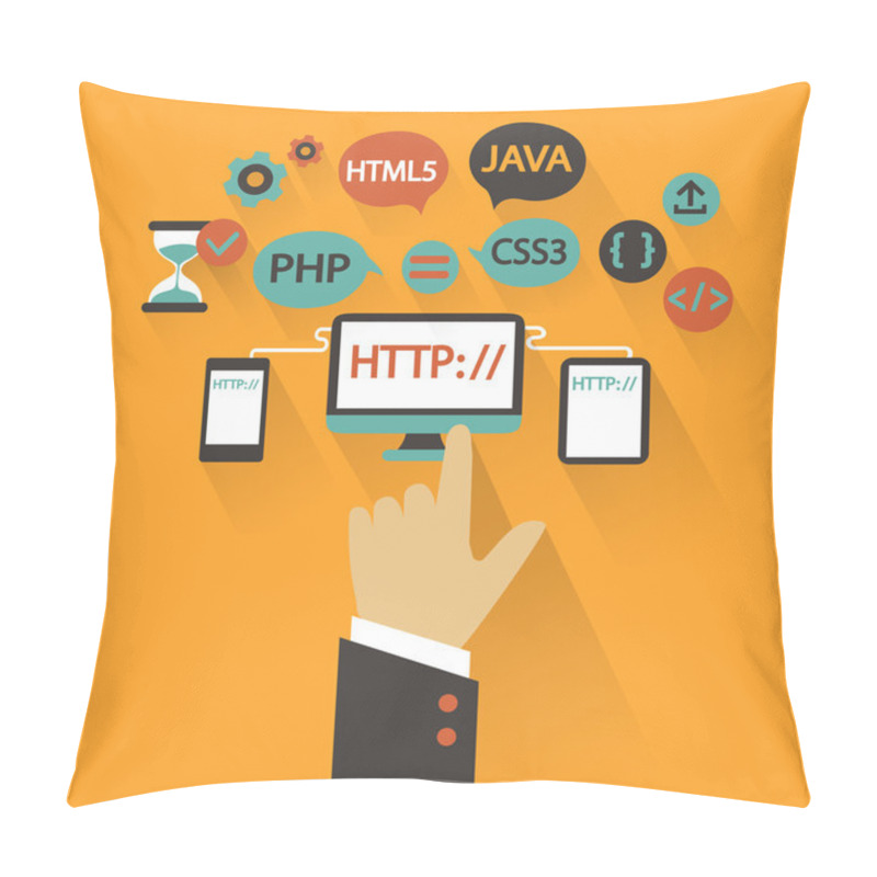 Personality  Flat Design. Business Concept With Hand. Web Development Infographic. Pillow Covers