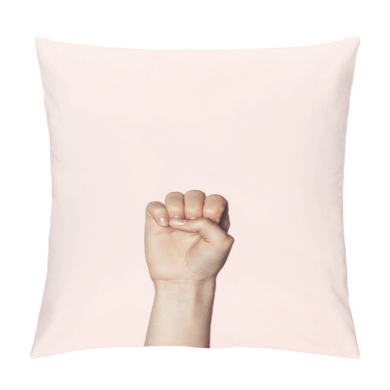 Personality  Partial View Of Woman Gesturing By Hand Isolated On Pink Background  Pillow Covers