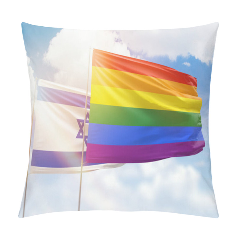 Personality  Sunny Blue Sky And Flags Of Lgbt And Israel Pillow Covers