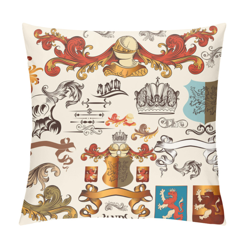 Personality  Collection Of Vector Heraldic Elements For Design Pillow Covers