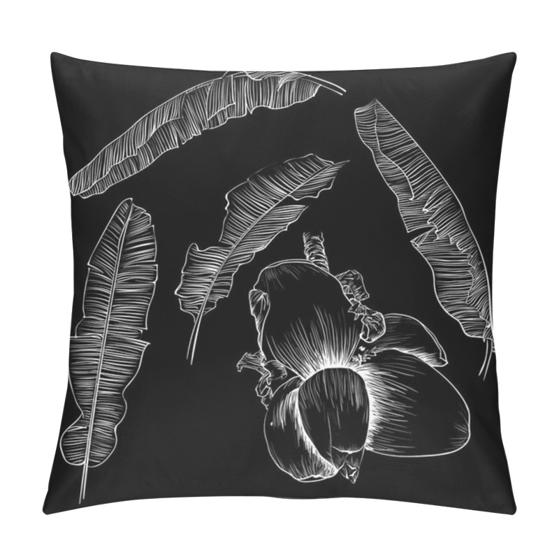 Personality  Set Of Stylized Banana Leaves. Decorative Image With Tropical Foliage, Flowers Pillow Covers