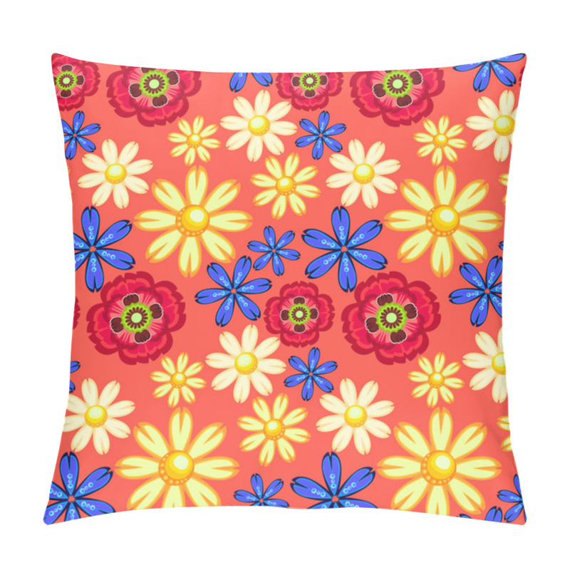 Personality  Cornflower, Camomile And Poppy Seamless Pattern Pillow Covers