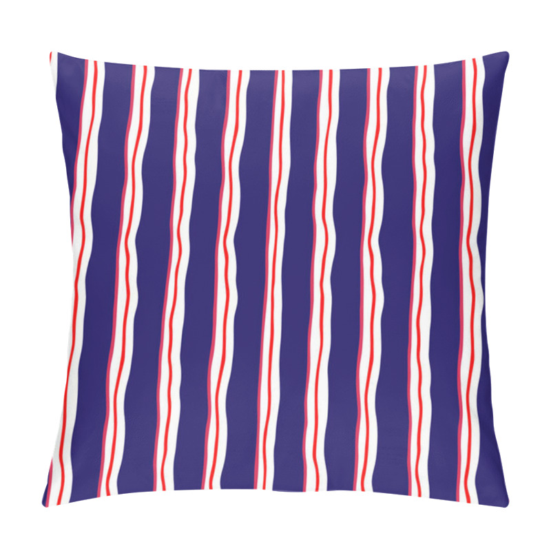 Personality  Graphic Seamless Pattern Of Hand-drawn Stylized Wavy Red, Dark Blue And White Stripes. Vector Illustration. Pillow Covers