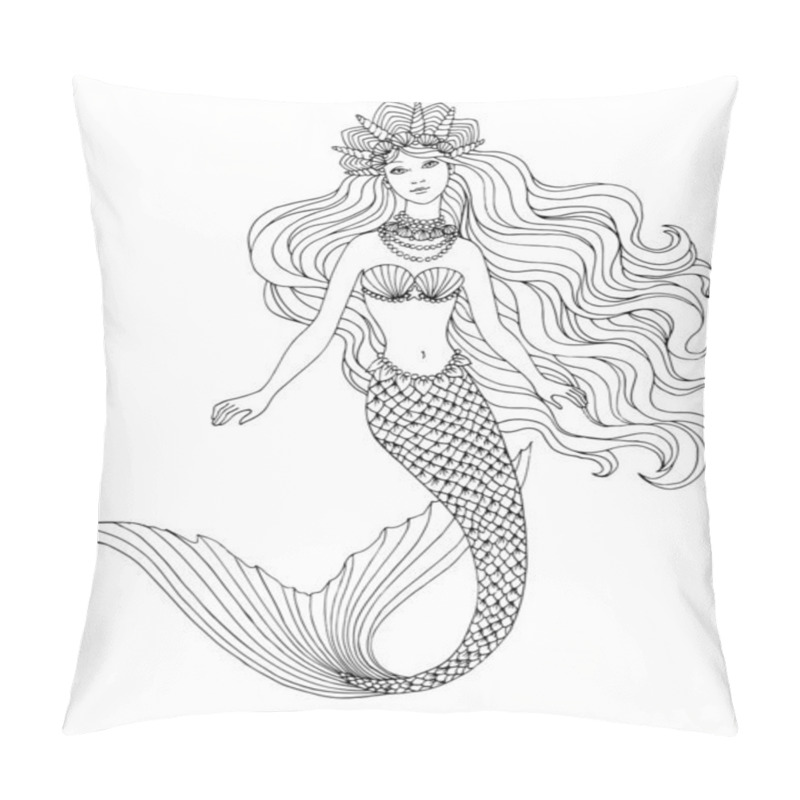 Personality  Mermaid Undersea, Hand Drawn Linen Vector Illustration Pillow Covers