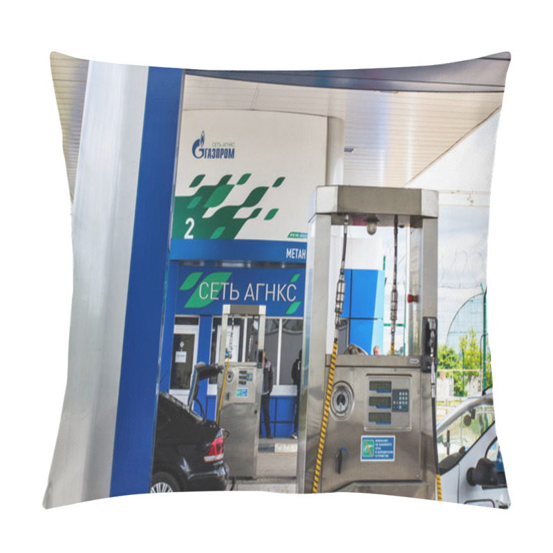 Personality  Kirov, Russia-June 21, 2020. Filling Cars With Compressed Methane Gas At A Gas Station Of Gazprom. Pillow Covers