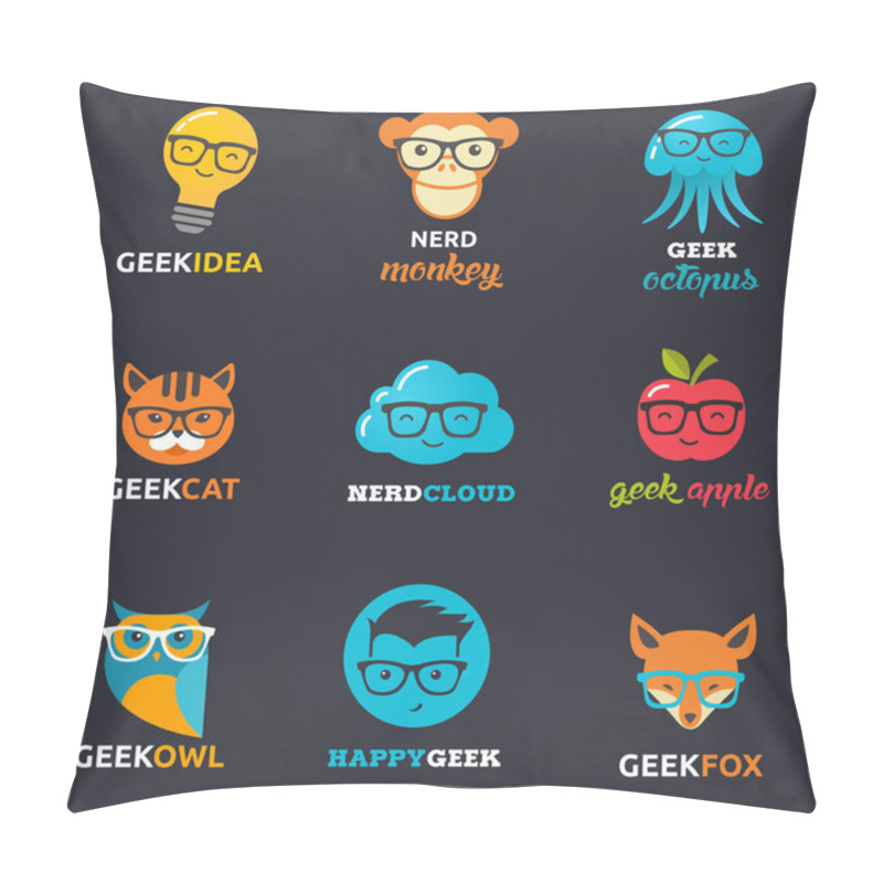 Personality  Geek, Nerd, Smart Hipster Icons - Animals And Symbols Pillow Covers